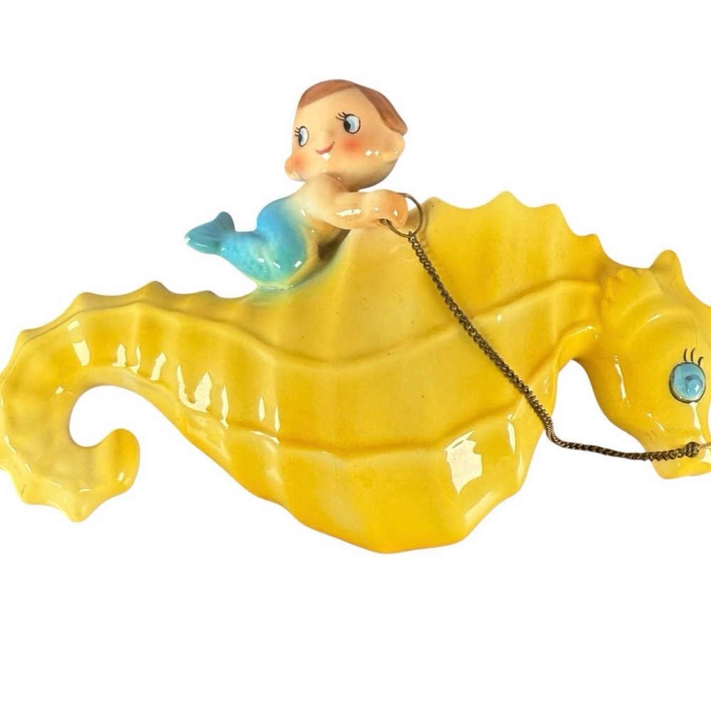 RARE Holt Howard Moby Boy Mermaid & Seahorse Wall Pocket Japan Ceramics 1959